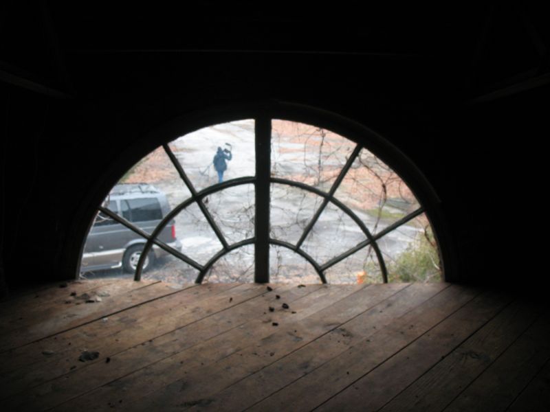 View out of arched window at Tesla's Wardenclyffe laboratory